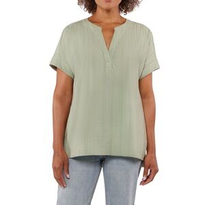👚Matty M Green Blouse with Cuffed Sleeves and Mandarin Collar